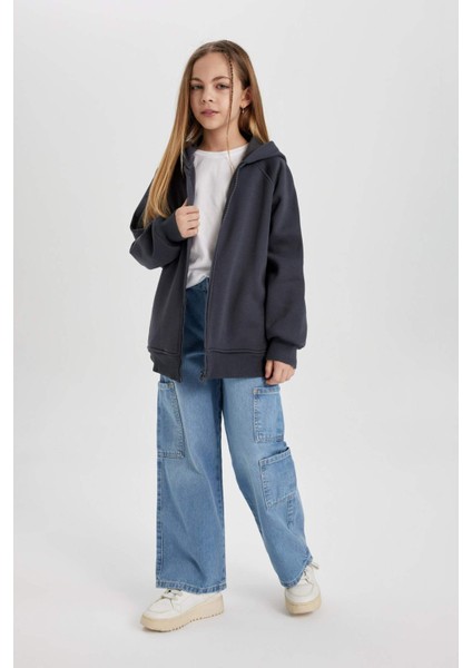 Kız Çocuk Wide Leg Kargo Geniş Paça Jean Pantolon B9821A824SM