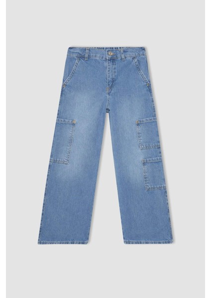Kız Çocuk Wide Leg Kargo Geniş Paça Jean Pantolon B9821A824SM