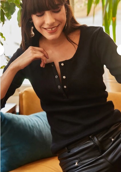 Siyah Patlı Uzun Kollu Fitilli Kaşkorse Kadın Bluz