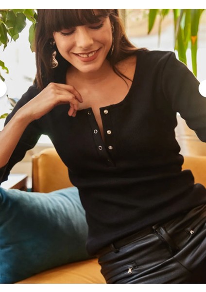 Siyah Patlı Uzun Kollu Fitilli Kaşkorse Kadın Bluz fiyatları