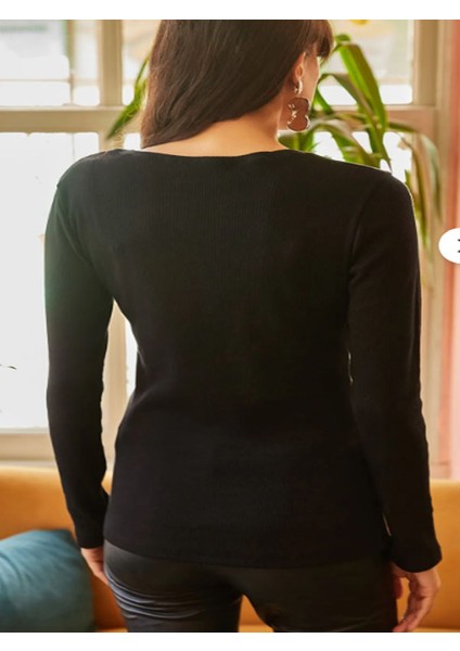 Siyah Patlı Uzun Kollu Fitilli Kaşkorse Kadın Bluz modelleri