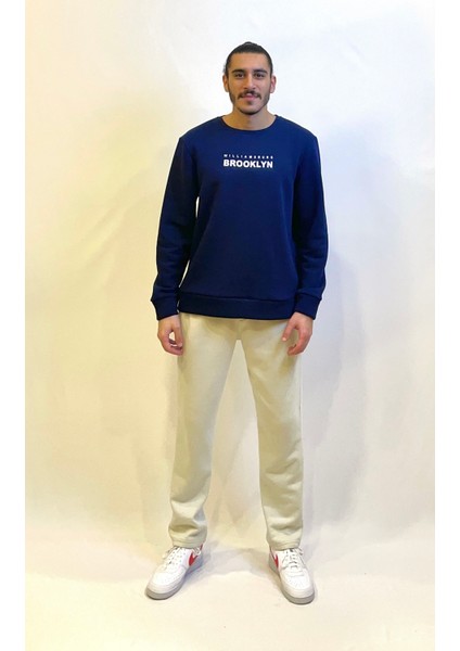 Süperlife Erkek Bisiklet Yaka 3 Iplik Kalın Brooklyn Baskılı Sweatshirt SPR24SW29