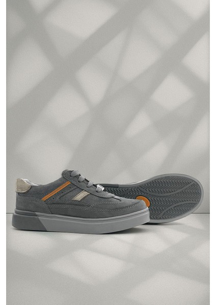 Gri Hakiki Deri Bağcıklı Gri Tabanlı Çocuk Sneaker Ayakkabı