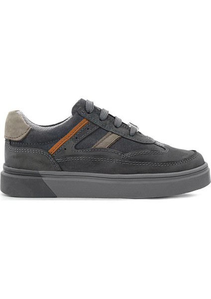 Gri Hakiki Deri Bağcıklı Gri Tabanlı Çocuk Sneaker Ayakkabı modelleri