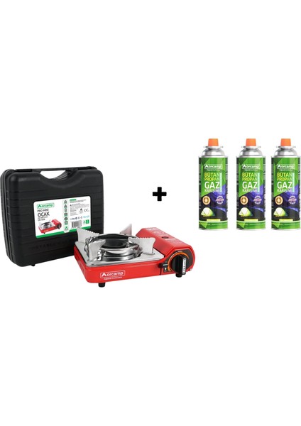 Tekli Mini Portatif Ocak Kırmızı+3 Adet Kartuş KTS-227