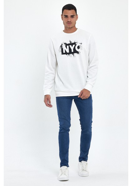 Erkek Bisiklet Yaka Rahat Kalıp 3 Iplik Kalın Nyc Baskılı Sweatshırt SPR24SW24 fiyatları