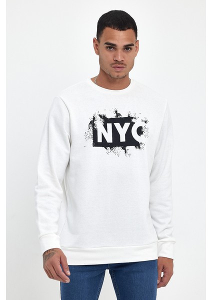 Erkek Bisiklet Yaka Rahat Kalıp 3 Iplik Kalın Nyc Baskılı Sweatshırt SPR24SW24 indirimleri