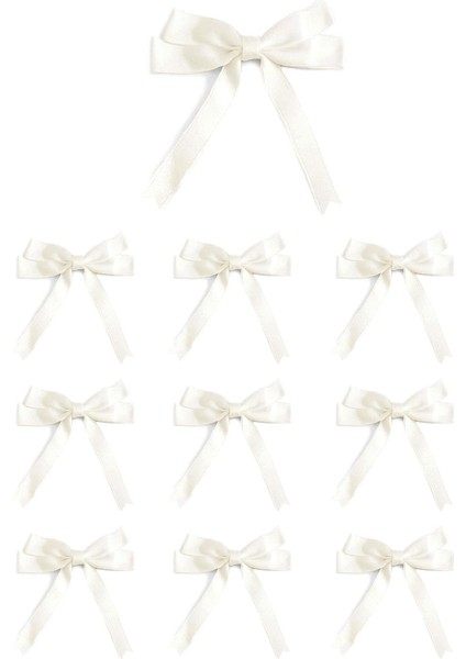 10 Adet Ekru Saten Fiyonk Süsleme Küçük Kurdele Seti modelleri