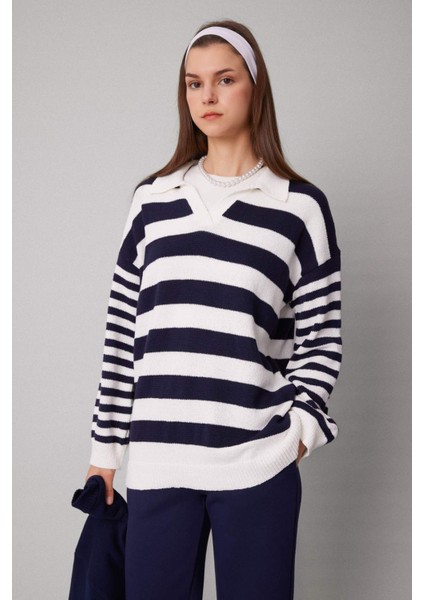 Regular Fit Çizgili Polo Yaka Tesettür Tişört Tunik C2850AX24SP