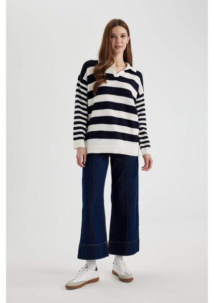 Regular Fit Çizgili Polo Yaka Tesettür Tişört Tunik C2850AX24SP