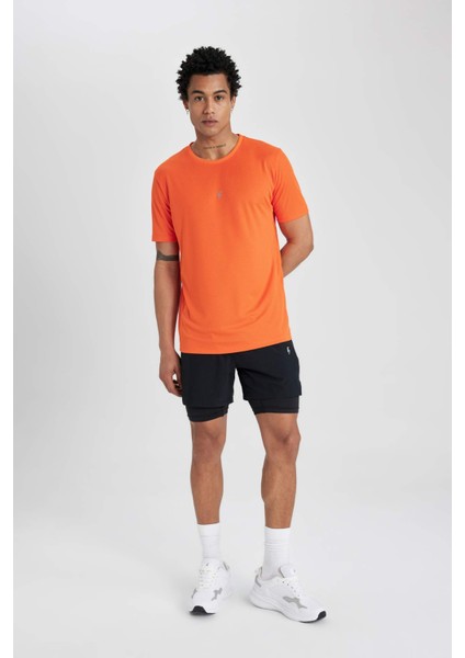 Fit Slim Fit Dar Kesim Bisiklet Yaka Baskılı Sporcu Kısa Kollu Tişört