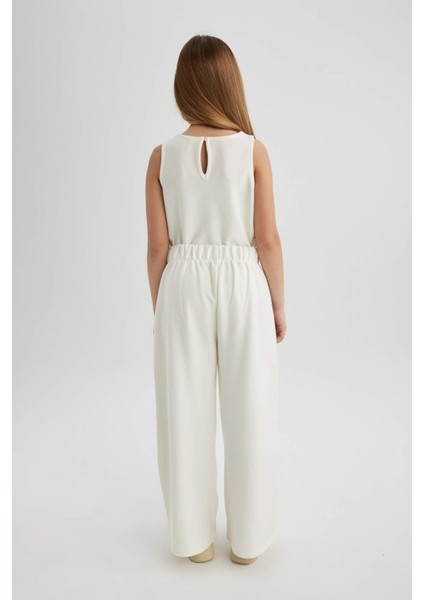 Kız Çocuk 2'li Takım Bisiklet Yaka Kolsuz Basic Düz Bluz Pantolon C0871A824SP