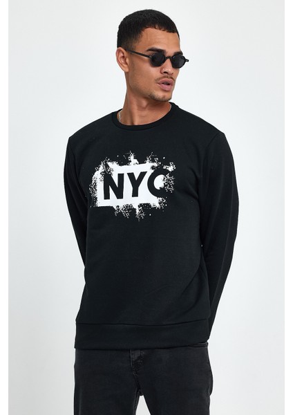 Erkek Bisiklet Yaka Rahat Kalıp 3 Iplik Kalın Nyc Baskılı Sweatshırt SPR24SW24 fiyatları