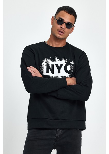 Erkek Bisiklet Yaka Rahat Kalıp 3 Iplik Kalın Nyc Baskılı Sweatshırt SPR24SW24 indirimleri
