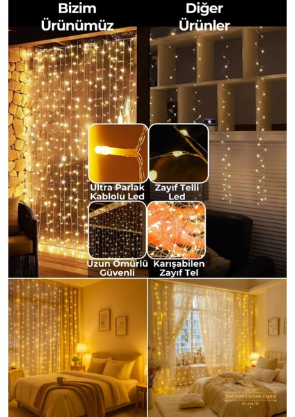 2.5 x 2.5 mt Usbli Kumandalı 8 Modlu Perde LED 12 Saçaklı 180 LED Kalın Kablolu Gün Işığı fırsatları