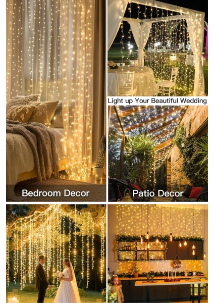 2.5 x 2.5 mt Usbli Kumandalı 8 Modlu Perde LED 12 Saçaklı 180 LED Kalın Kablolu Gün Işığı