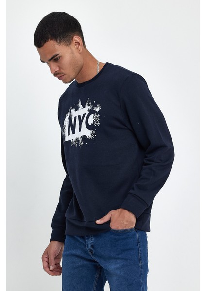 Erkek Bisiklet Yaka Rahat Kalıp 3 Iplik Kalın Nyc Baskılı Sweatshırt SPR24SW24 fiyatları