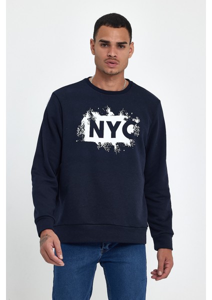 Erkek Bisiklet Yaka Rahat Kalıp 3 Iplik Kalın Nyc Baskılı Sweatshırt SPR24SW24 modelleri