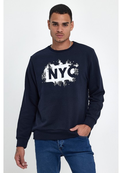 Erkek Bisiklet Yaka Rahat Kalıp 3 Iplik Kalın Nyc Baskılı Sweatshırt SPR24SW24 indirimleri