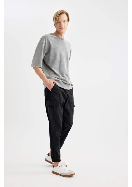 Regular Fit İnce Eşofman Altı Kargo Cepli Lastikli Paça
