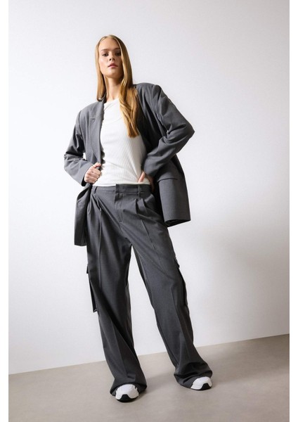 Pensli Palazzo Pantolon Wide Leg Geniş Bol Paça Kargo Cepli Yüksek Bel Basic Düz Standart Boy C2577AX24SP