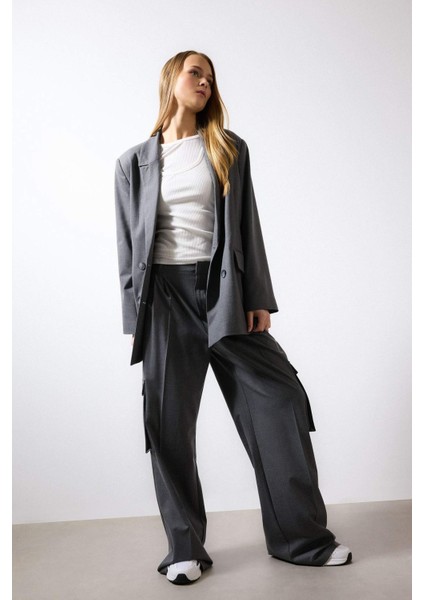 Pensli Palazzo Pantolon Wide Leg Geniş Bol Paça Kargo Cepli Yüksek Bel Basic Düz Standart Boy C2577AX24SP
