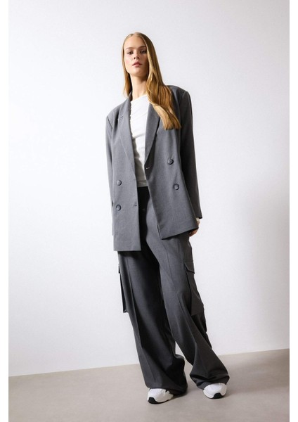 Pensli Palazzo Pantolon Wide Leg Geniş Bol Paça Kargo Cepli Yüksek Bel Basic Düz Standart Boy C2577AX24SP