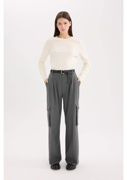 Pensli Palazzo Pantolon Wide Leg Geniş Bol Paça Kargo Cepli Yüksek Bel Basic Düz Standart Boy C2577AX24SP