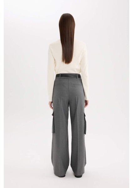 Pensli Palazzo Pantolon Wide Leg Geniş Bol Paça Kargo Cepli Yüksek Bel Basic Düz Standart Boy C2577AX24SP