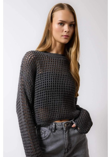 Regular Fit Bisiklet Yaka Kroşe Triko Kazak T4513AZ24SP