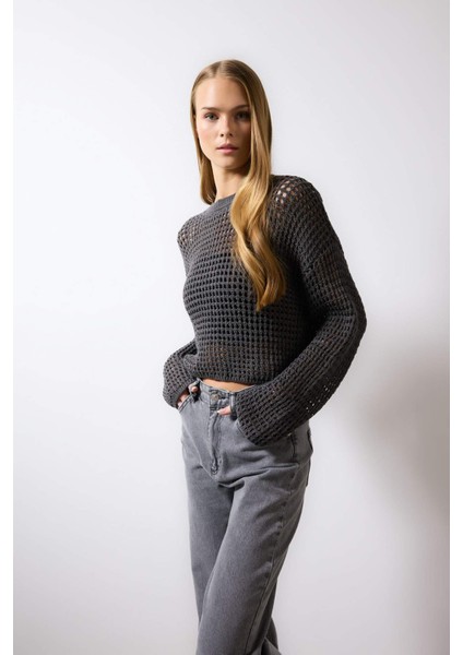 Regular Fit Bisiklet Yaka Kroşe Triko Kazak T4513AZ24SP