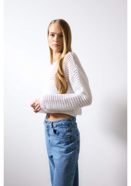 Regular Fit Bisiklet Yaka Kroşe Triko Kazak T4513AZ24SP