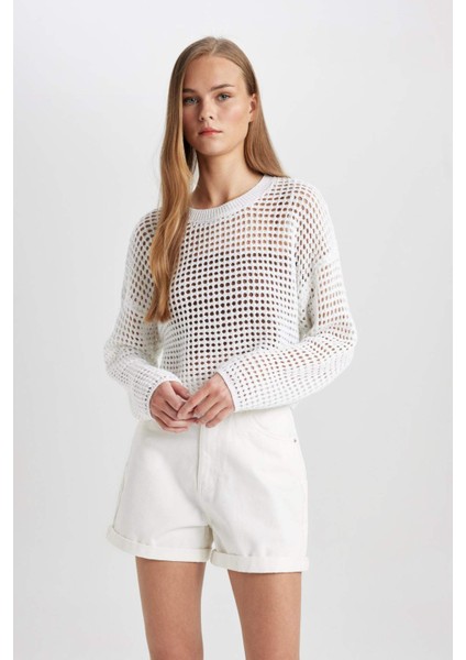 Regular Fit Bisiklet Yaka Kroşe Triko Kazak T4513AZ24SP