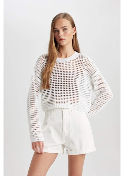 Regular Fit Bisiklet Yaka Kroşe Triko Kazak T4513AZ24SP