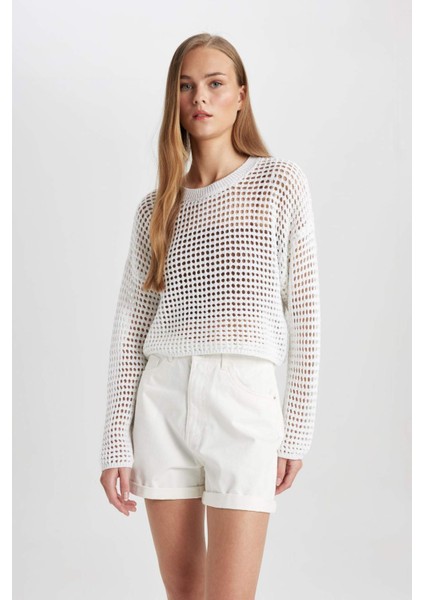 Regular Fit Bisiklet Yaka Kroşe Triko Kazak T4513AZ24SP