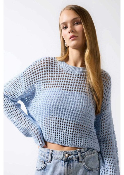 Regular Fit Bisiklet Yaka Kroşe Triko Kazak T4513AZ24SP