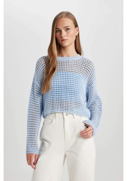 Regular Fit Bisiklet Yaka Kroşe Triko Kazak T4513AZ24SP