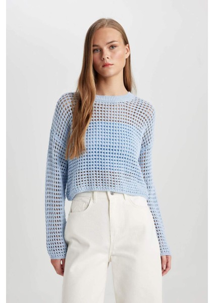 Regular Fit Bisiklet Yaka Kroşe Triko Kazak T4513AZ24SP