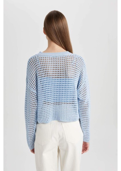 Regular Fit Bisiklet Yaka Kroşe Triko Kazak T4513AZ24SP