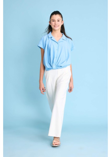 Kız Çocuk Cropped Fit Pamuklu Kısa Kollu Gömlek C1903A824SM