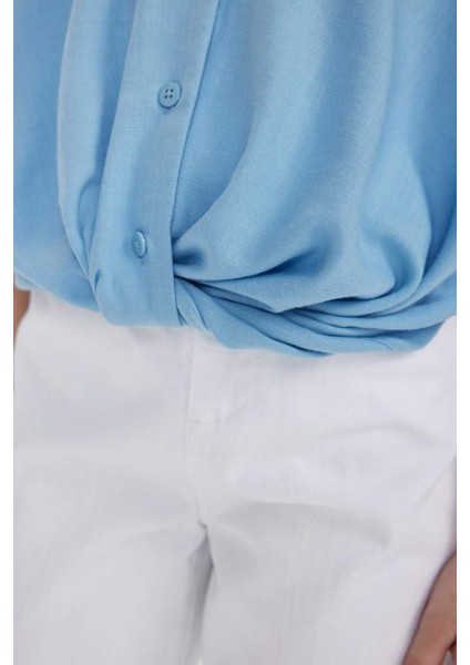 Kız Çocuk Cropped Fit Pamuklu Kısa Kollu Gömlek C1903A824SM