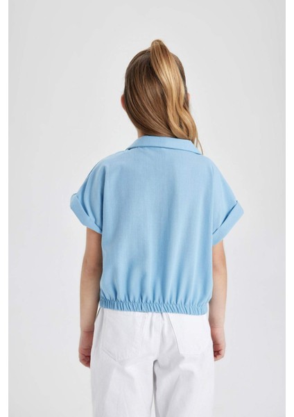 Kız Çocuk Cropped Fit Pamuklu Kısa Kollu Gömlek C1903A824SM