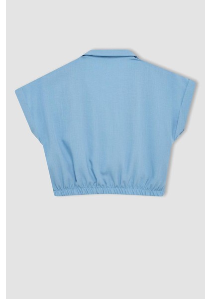 Kız Çocuk Cropped Fit Pamuklu Kısa Kollu Gömlek C1903A824SM