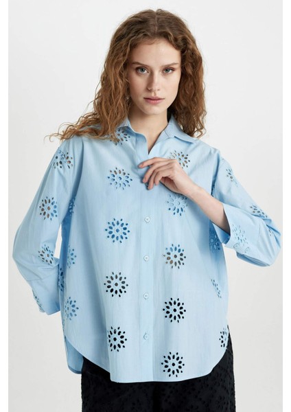 Oversize Geniş Kalıp Brode Uzun Kollu Gömlek B5419AX24SM