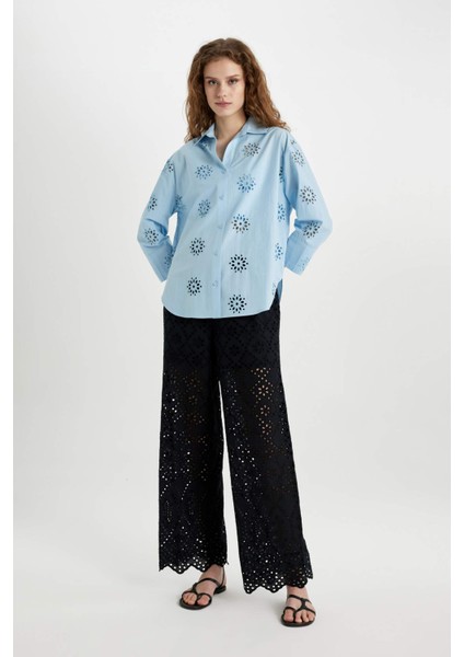 Oversize Geniş Kalıp Brode Uzun Kollu Gömlek B5419AX24SM