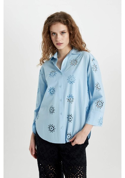 Oversize Geniş Kalıp Brode Uzun Kollu Gömlek B5419AX24SM