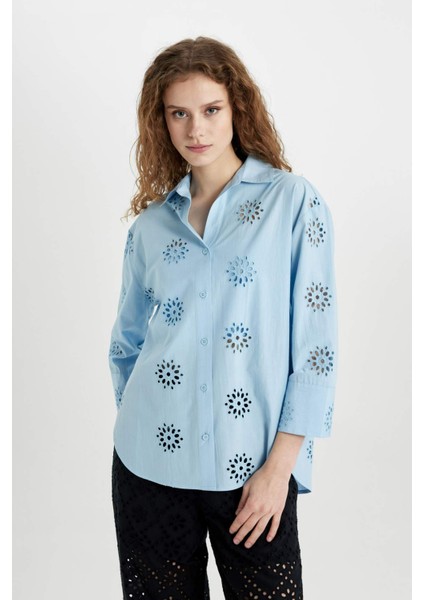 Oversize Geniş Kalıp Brode Uzun Kollu Gömlek B5419AX24SM