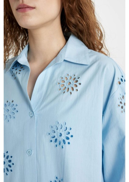 Oversize Geniş Kalıp Brode Uzun Kollu Gömlek B5419AX24SM