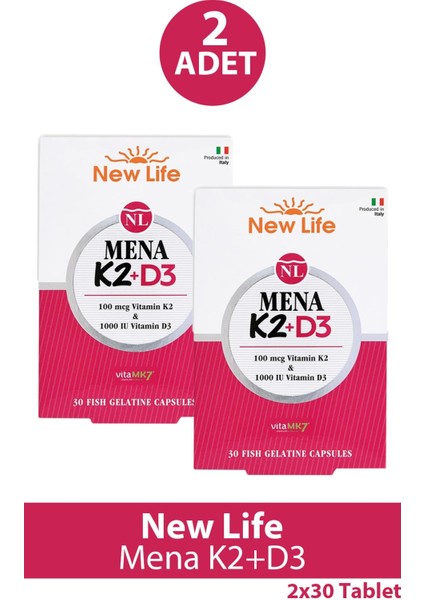 Asfstore New Life Mena K2+D3 30 Kapsül 2 Adet