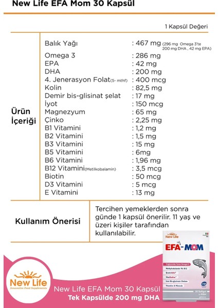 Asfstore New Life Efa Mom 30 Kapsül 2 Adet fiyatları